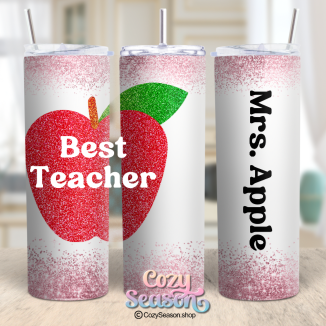 BEST TEACHER APPLE GLITTER PRINT - 20oz Tumbler