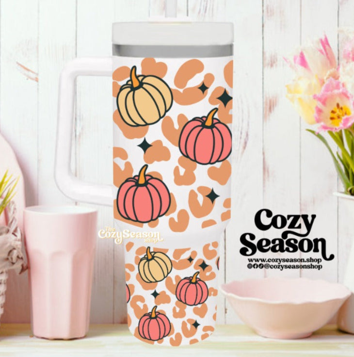 HALLOWEEN TUMBLER STANLEY DUPE PUMPKINS LEOPART PRINT