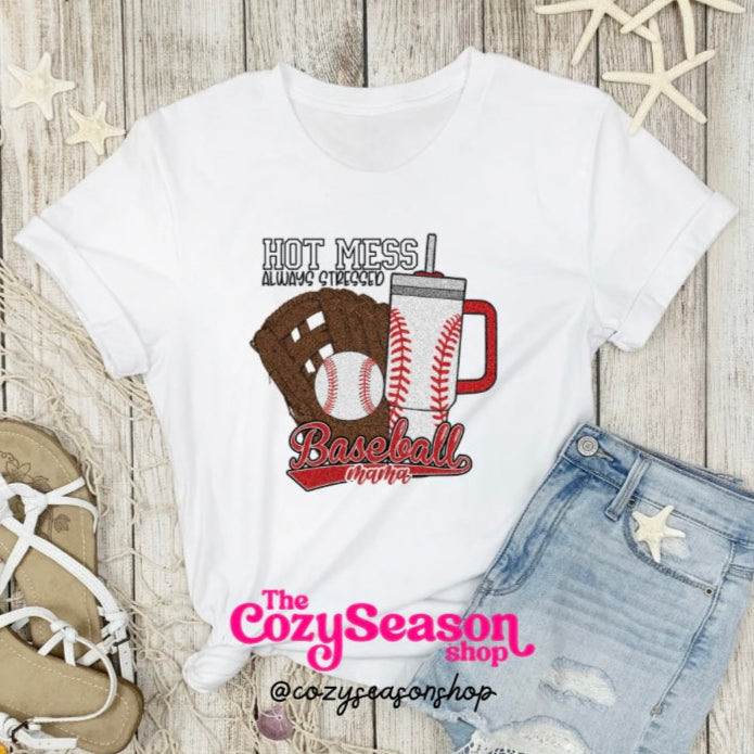 HOT MESS BASEBALL MOM - Adult Unisex T-Shirt