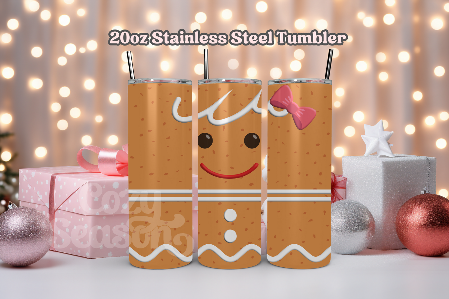 Gingerbread with Bow - 20oz Stainless Steel Travel Tumbler