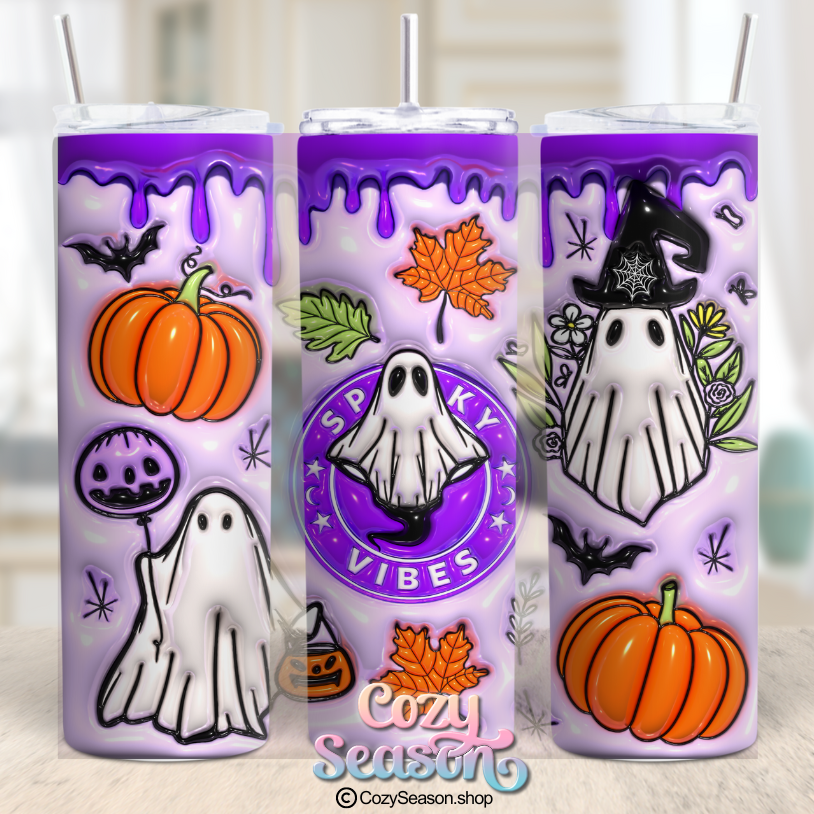SPOOKY VIBES - PURPLE - printed simulated 3D effect - 20oz Skinny Tumbler