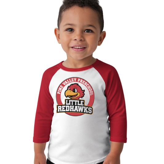 PINE VALLEY PRESCHOOL LOGO - Toddler 3/4 Sleeve T-Shirt RED