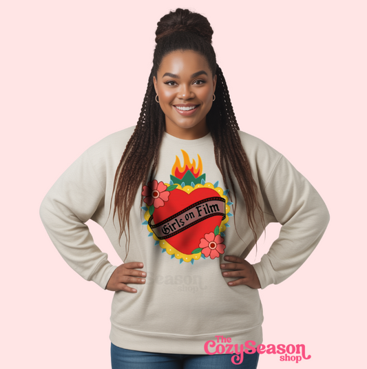 GIRLS ON FILM - Color logo on Cream Cozy Sweatshirt