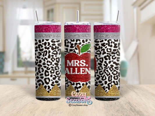 LEOPARD PRINT PENCIL WITH GLITTER PRINT APPLE - 20oz Tumbler