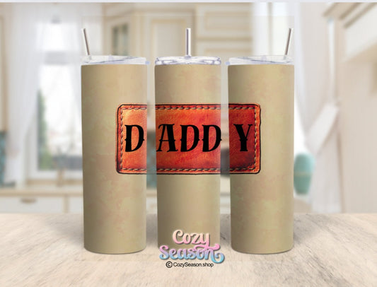 DADDY faux printed leather patch - Personalized 20oz Tumbler