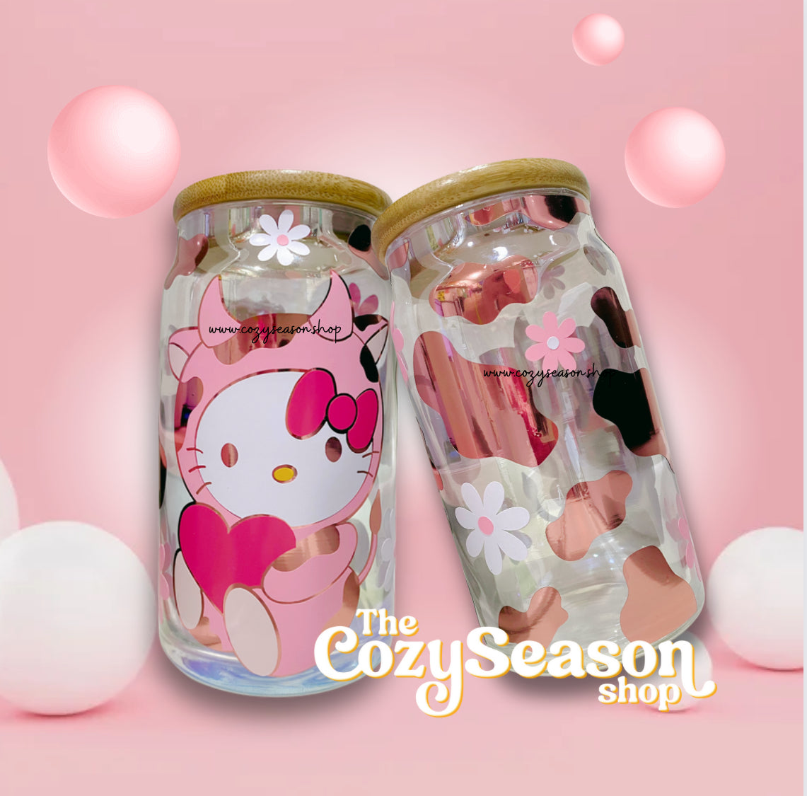 Cute Cow Kitty - 16 Oz glass can travel cup (1 pc)