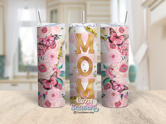 Butterflies & Flowers for Mom - 20oz Stainless Steel Travel Tumbler