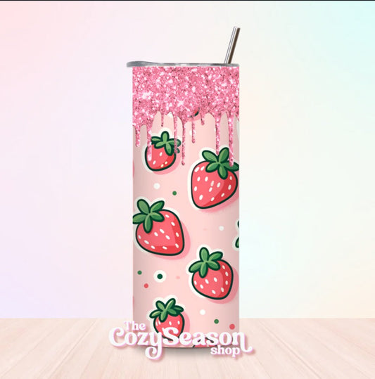 STRAWBERRY GLITTER DRIP - 20oz Tumbler