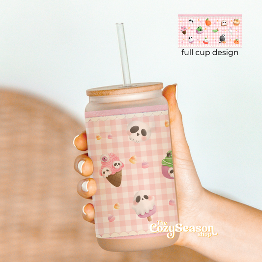 SWEETS & GINGHAM BLUSH - Frosted Glass Cup