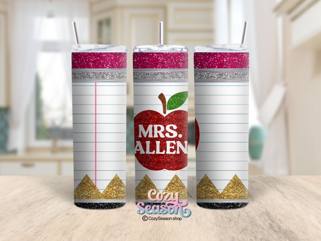 PENCIL WITH GLITTER PRINT APPLE - 20oz Tumbler