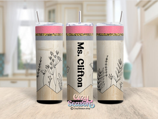 WOOD PENCIL LINE ART FLOWERS - 20oz Tumbler