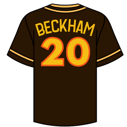 A black youth baseball jersey with the name 'BOE' and the number '99' printed on the back in yellow and orange colors.