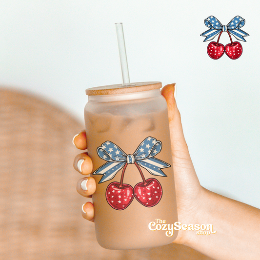 CLEARANCE - Patriotic Cherries - Glass Travel Cup
