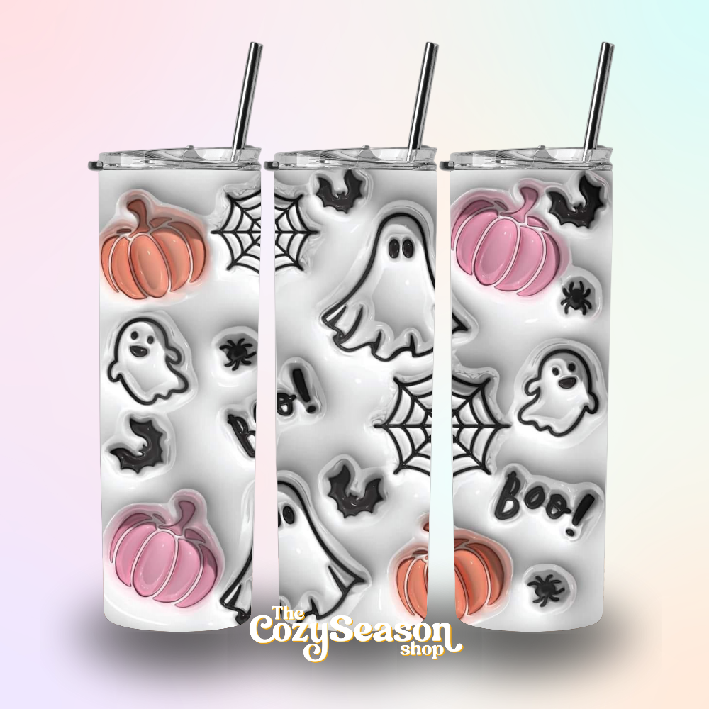 GHOSTS & PUMPKINS - printed simulated 3D effect - 20oz Travel Tumbler