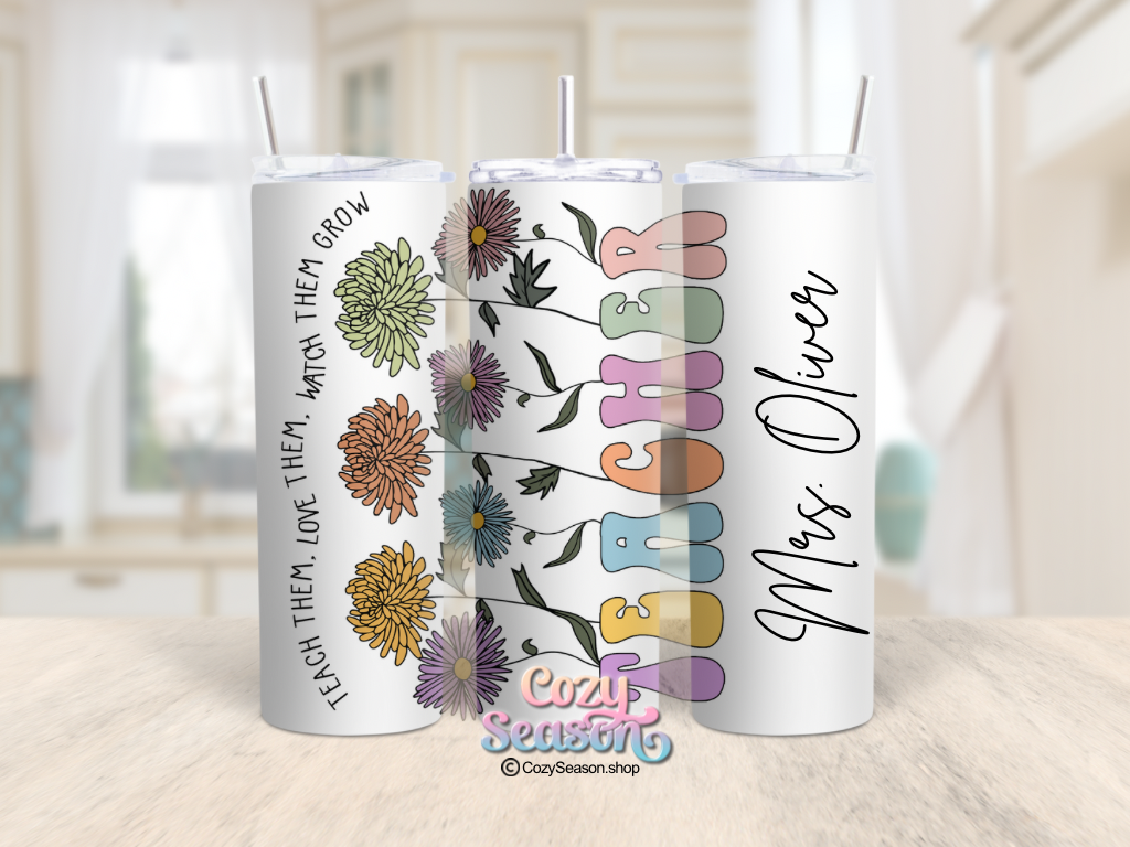 RETRO TEACHER FLOWERS - 20oz Tumbler