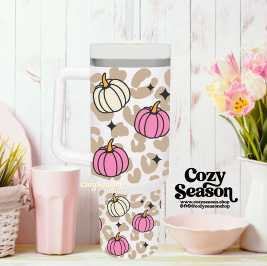 Pumpkins & Leopard Print PINK & WHITE 40oz Iridescent Tumbler
