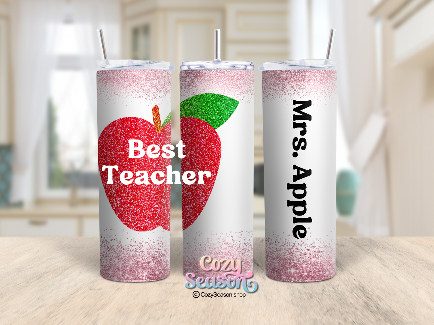 BEST TEACHER APPLE GLITTER PRINT - 20oz Tumbler