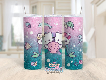 MERMAID KITTY gradient glitter print - 20oz Tumbler