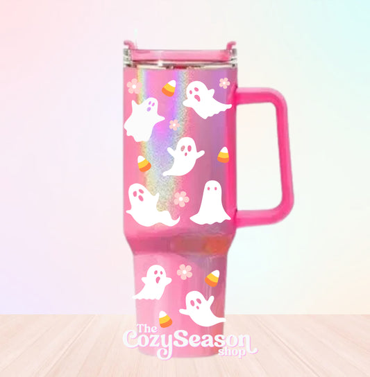 GHOSTIES on IRIDESCENTS - PINK 40oz Iridescent Tumbler