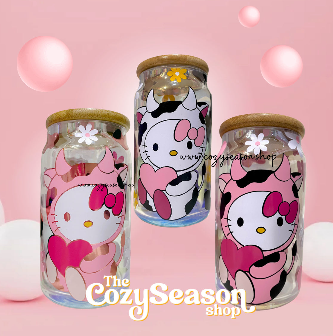 Cute Cow Kitty - 16 Oz glass can travel cup (1 pc)