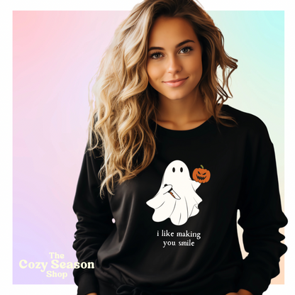 I LIKE MAKING YOU SMILE Ghost Carving Pumpkin - Cozy Sweatshirt