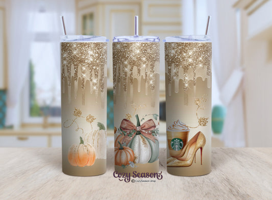 GOLDEN AUTUMN GLITTER PRINT - 20oz Skinny Tumbler