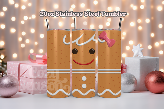 Gingerbread with Bow - 20oz Stainless Steel Travel Tumbler