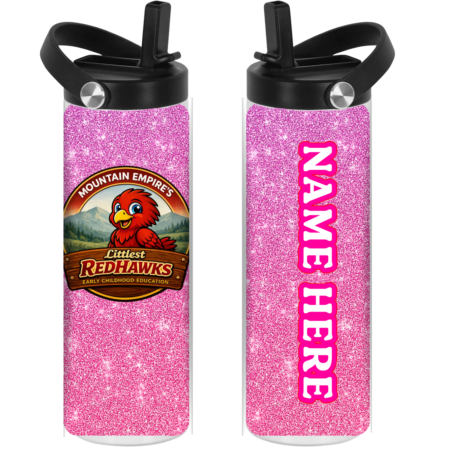 LITTLEST REDHAWKS - Prettiest Pink Glitter Print -  Sport Top Water Bottle