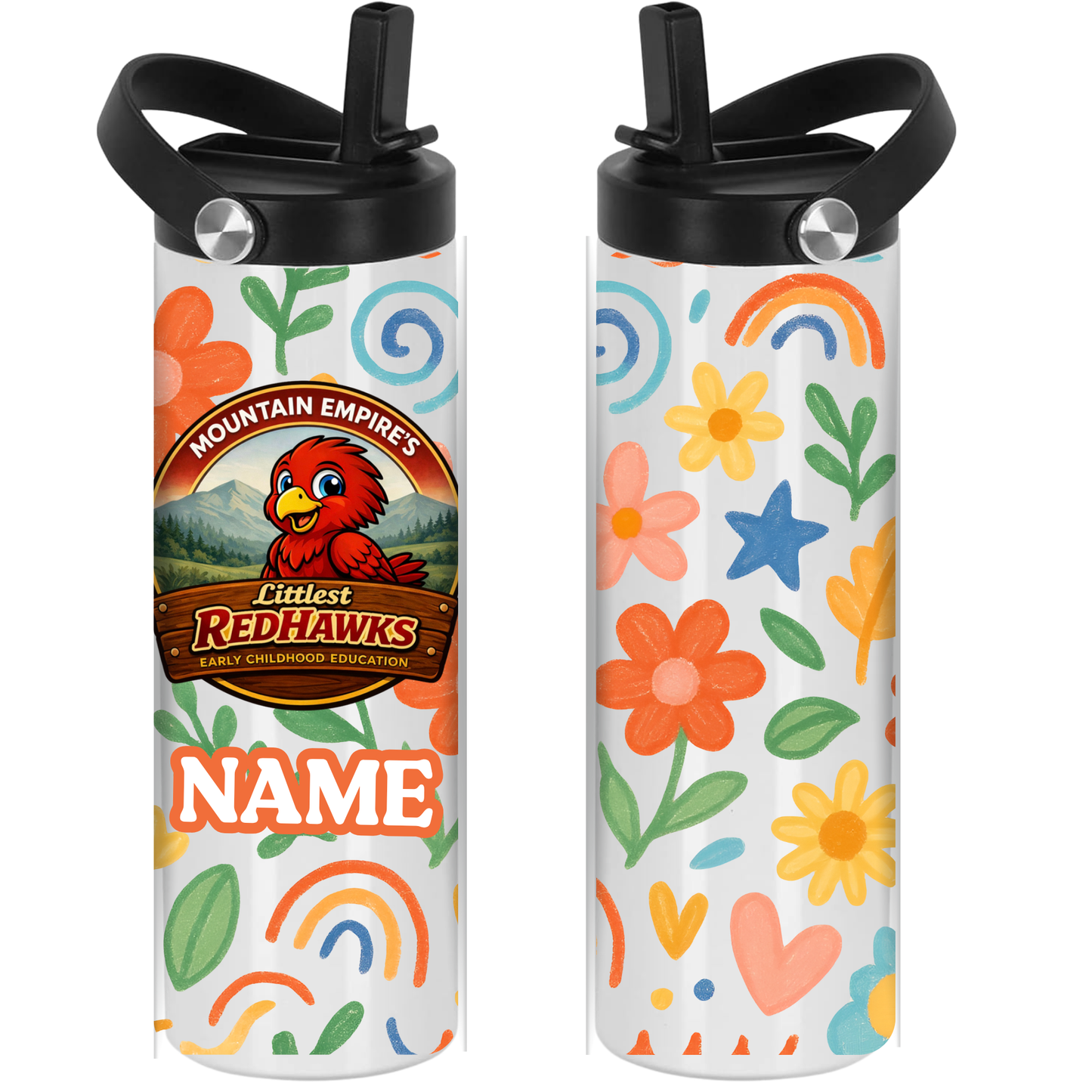 LITTLEST REDHAWKS - FLOWERS & RAINBOWS -  Sport Top Water Bottle