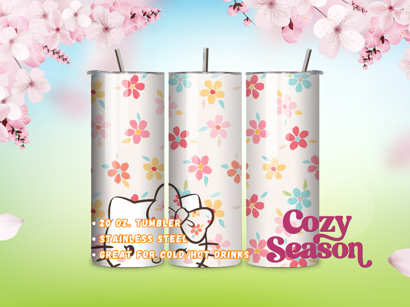 Floral Kitty - 20oz Stainless Steel Travel Tumbler