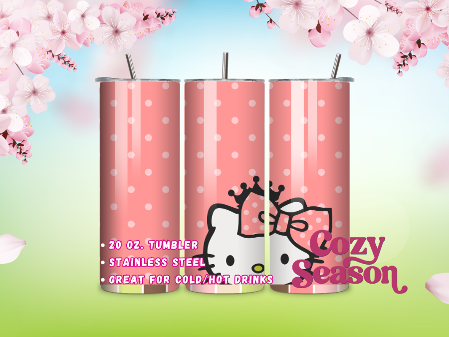 Polka dot Princess Kitty - 20oz Stainless Steel Travel Tumbler