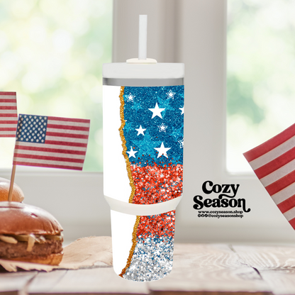 Glitter Print 🇺🇸 Flag - 40oz Iridescent Tumbler