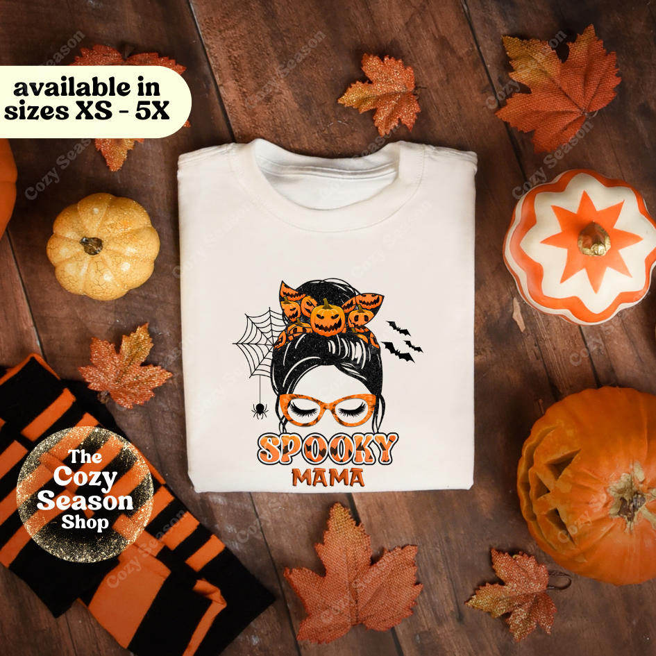 SPOOKY MAMA - White Basic T-Shirt