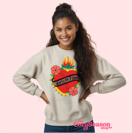 GIRLS ON FILM - Color logo on Cream Cozy Sweatshirt