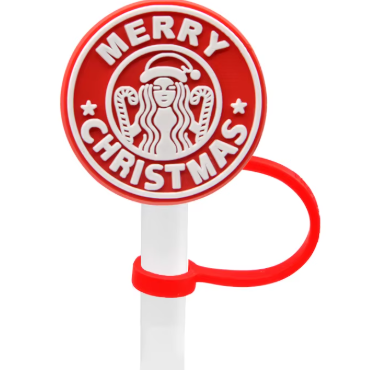 Festive Merry Christmas Tumbler Straw Topper / Cap