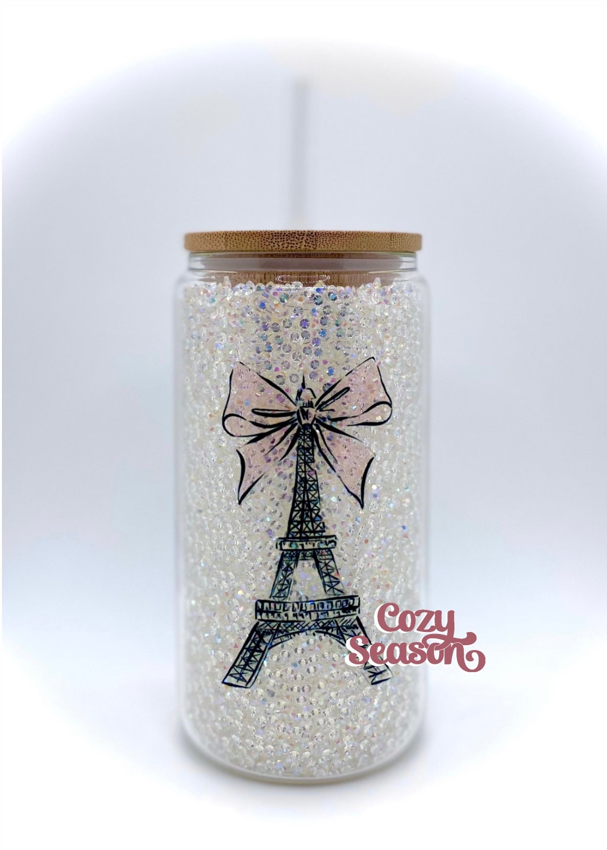 Rhinestone Filled Glass Cup - Eiffel Tower