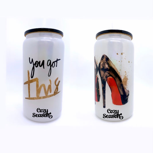 Iridescent "Motivational Stilettos" Glass Travel Cup