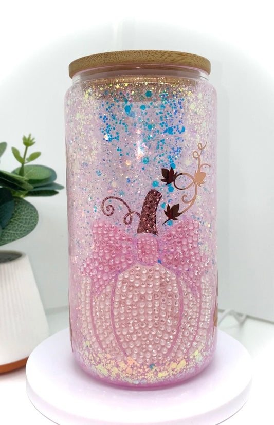 Pink Pumpkin - Snow Globe Glass Can Cup